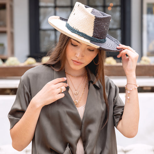 layer with beauty (including our pink pearl bracelet) from<br>shop the look > travel town <span class='visuallyhidden'>Call or text 323-404-2959 if you need shopping assistance.</span>